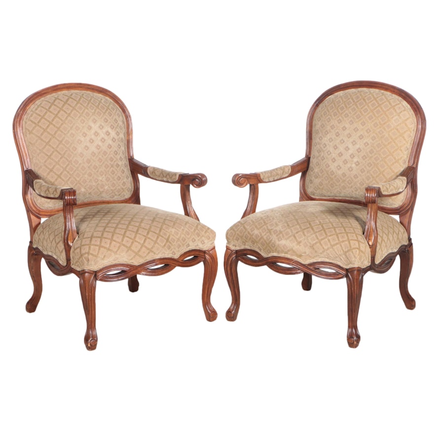 Pair of Best Chairs Inc. Louis XV Style Custom-Upholstered Hardwood Fauteuils