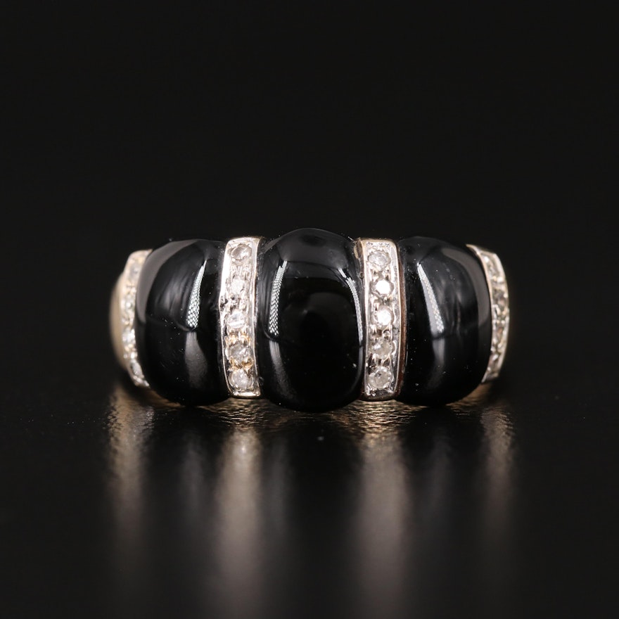 14K Faux Black Onyx and Diamond Ring