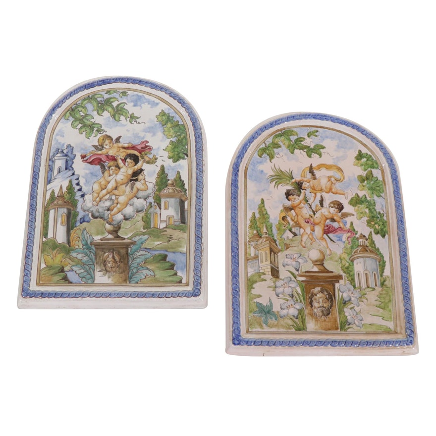 Pair of Italian Style Majolica Wall Plaques, 20th Century