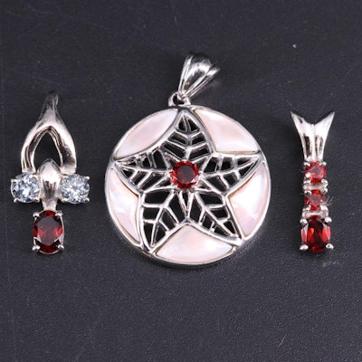 Sterling Silver Pendant Collection Including Topaz, Garnet, and Mother of Pearl
