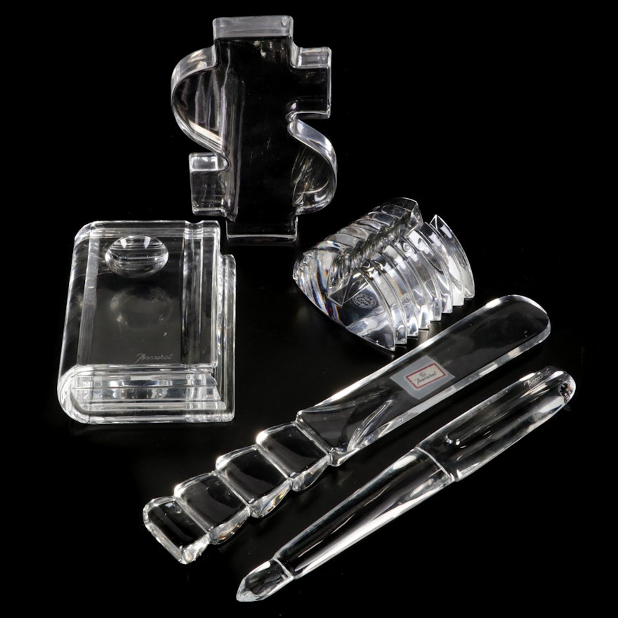 Baccarat Crystal Office Decor Including Book Shaped Pen Rest and Inkwell