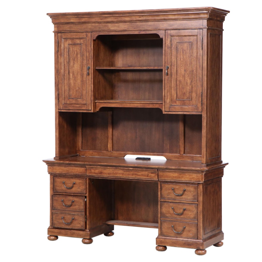 Hooker Furniture Walnut Finished Desk with Bookcase and Electric Supply