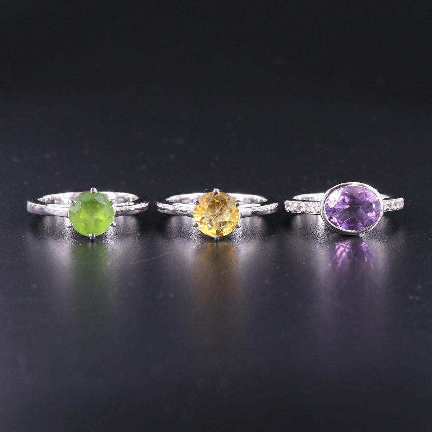 Sterling Silver Ring Trio Including Citrine and Peridot