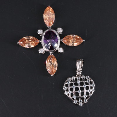 Sterling Silver Pendant Collection Including Cubic Zirconia and Topaz