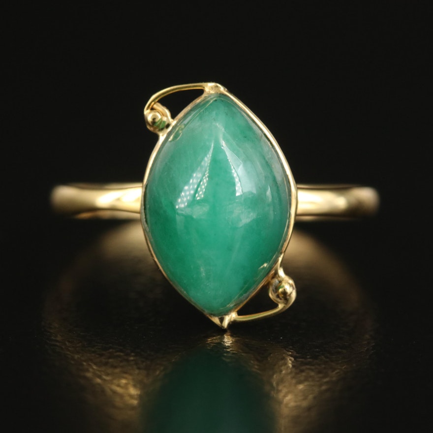14K Emerald Navette Ring