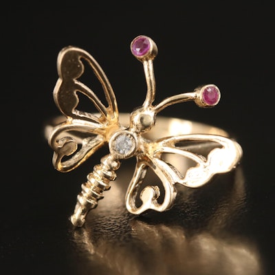 14K Diamond and Ruby Butterfly Ring