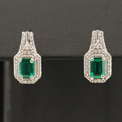 Sterling Emerald and White Sapphire Earrings