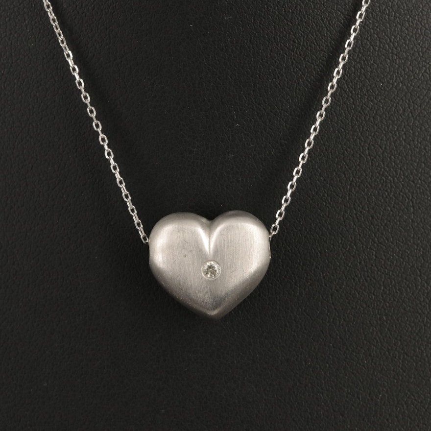 14K 0.04 CT Diamond Heart Slide Pendant Necklace