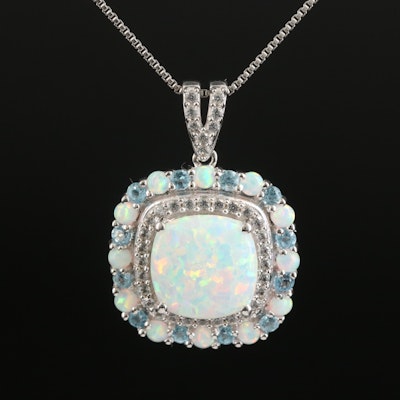 Sterling Opal, Sky Blue Topaz and Sapphire Pendant Necklace