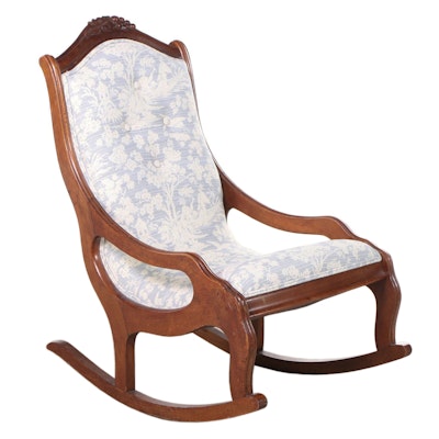 Victorian Walnut and Buttoned-Down Rocker, Late 19th Century