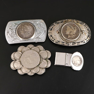 Coin Embellished Belt Buckles and Money Clip