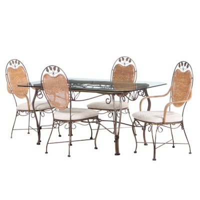 Wrought Iron, Wicker and Glass Dining Set
