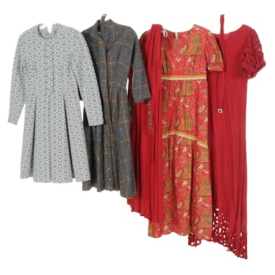 Dresses Including Batik, Embroidered, Eyelet, and Wool, 1930s-1970s