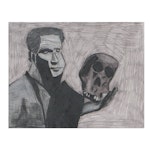 Darian Johnson Outsider Art Drawing of Man Holding Skull