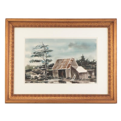 Russell D. Hempstead Landscape Watercolor Painting of Barn