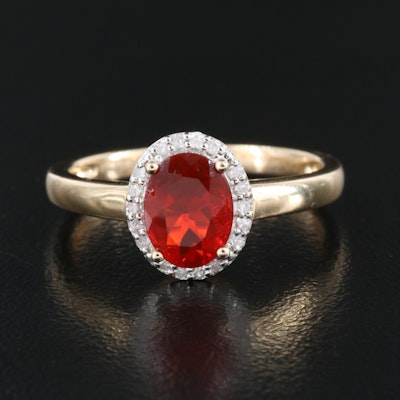 14K Fire Opal and Diamond Halo Ring