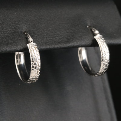 Italian 14K Embossed Pebble Hoop Earrings