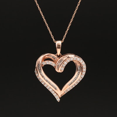 10K Rose Gold 0.64 CTW Diamond Heart Pendant Necklace