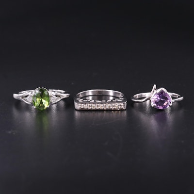 Sterling Silver Ring Collection Including Amethyst and Peridot