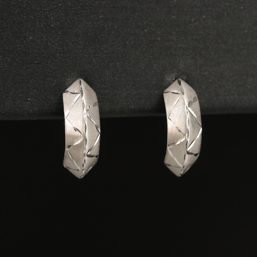 14K Diamond Cut Half Hoop Earrings