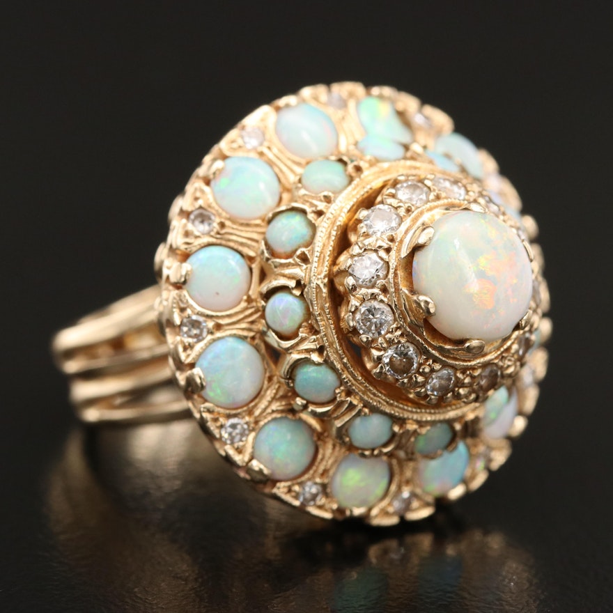 14K Opal and Diamond Thai Princess Ring