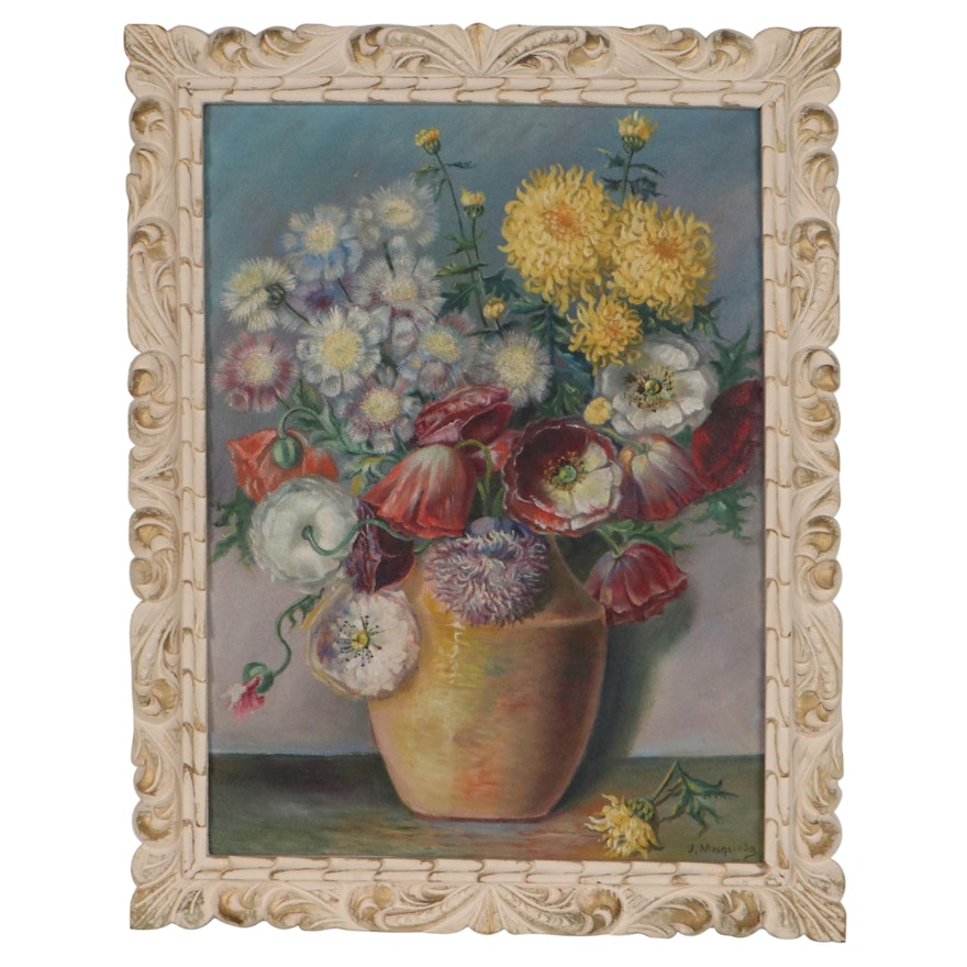 Floral Still Life Oil Painting, Late 20th Century