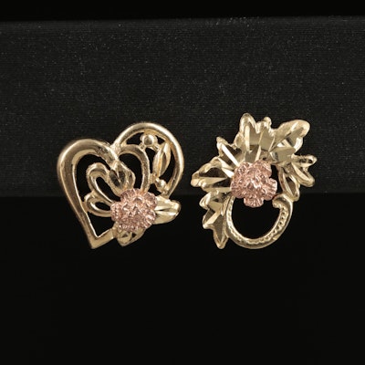 14K Basket of Flowers Earrings with Rose Gold Accent