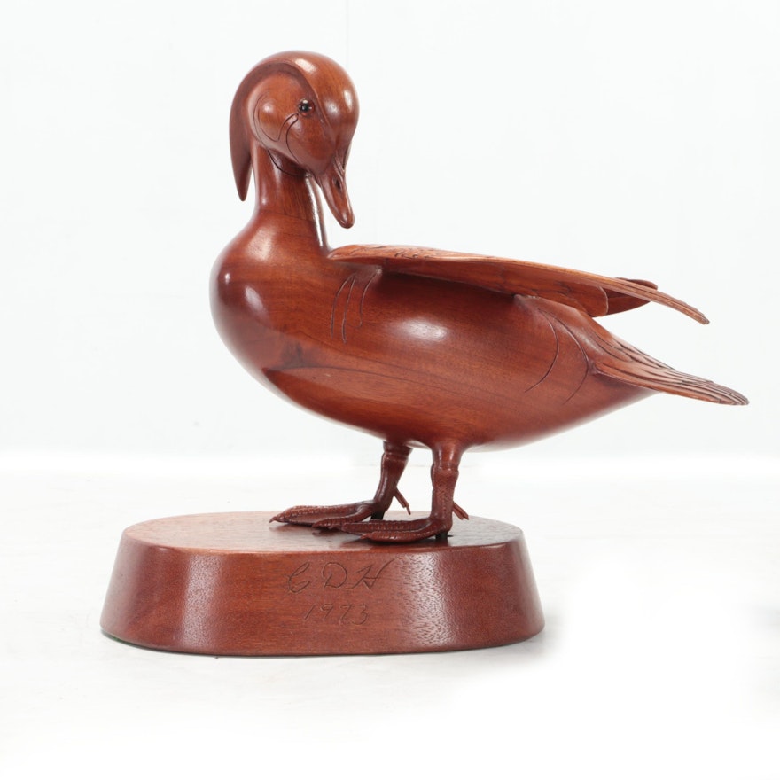 Charlton Dukes Harris Wood Sculpture of Duck, 1973