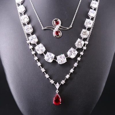 Sterling Silver Necklace Trio Including Ruby