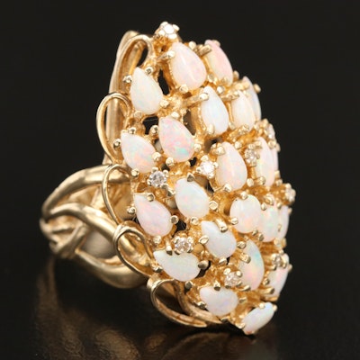 14K Opal and Diamond Cluster Ring