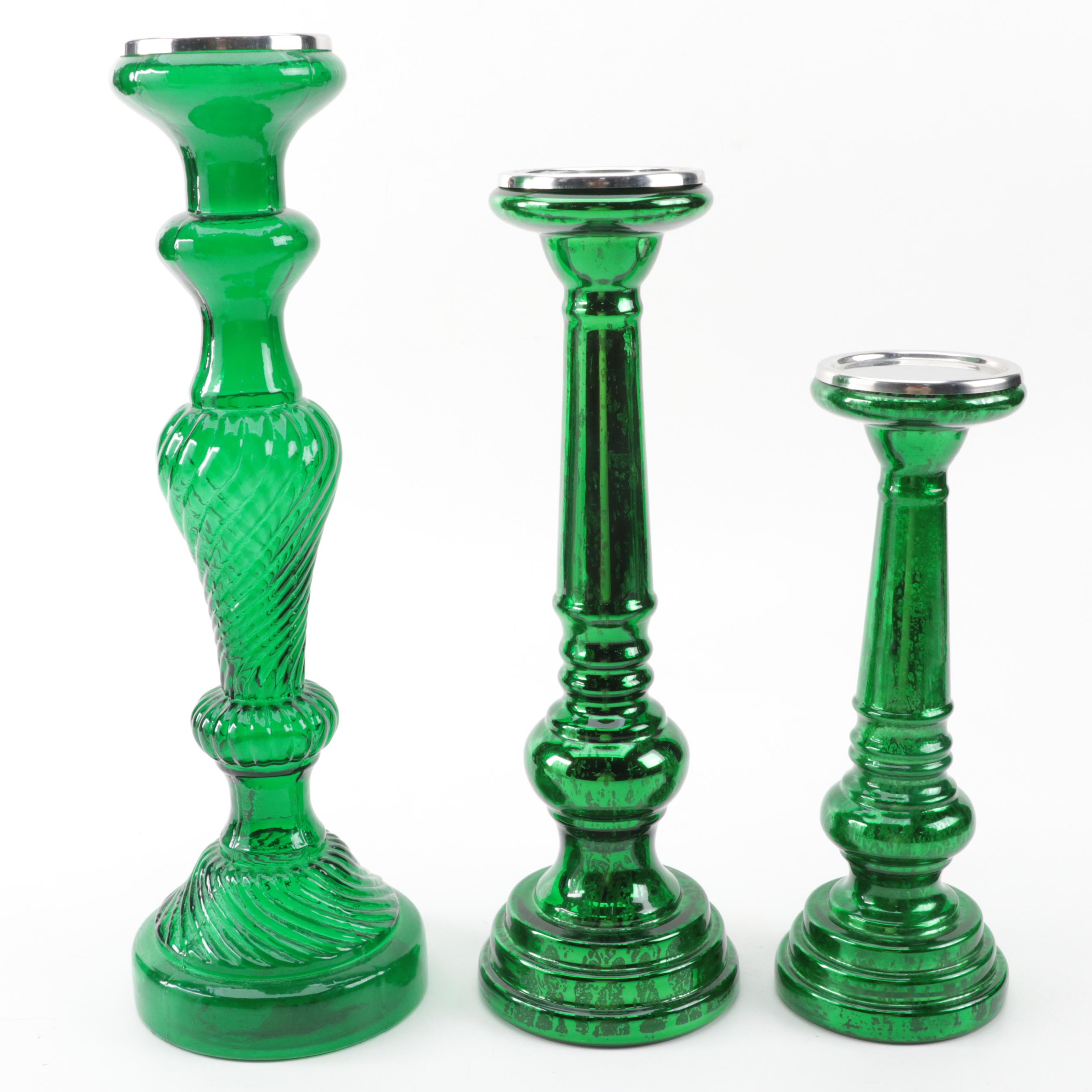 Green and Red Glass Candlesticks and Candle Holders EBTH