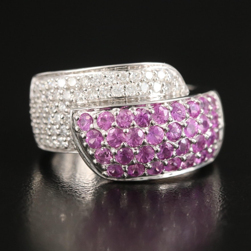 14K Pink Sapphire and Diamond Bypass Ring