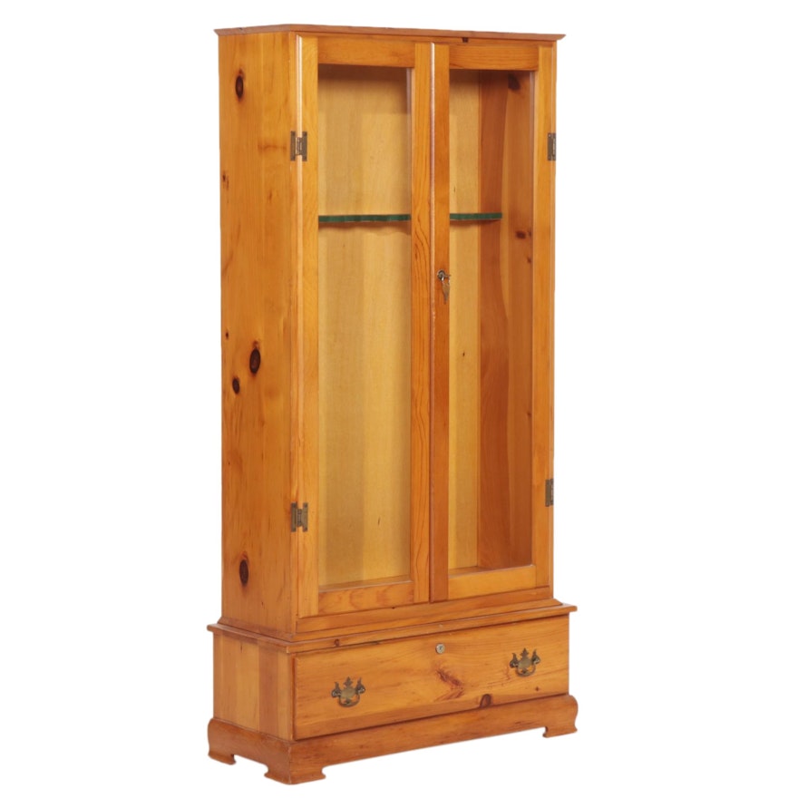 Colonial Style Pine Gun Cabinet with Drawer
