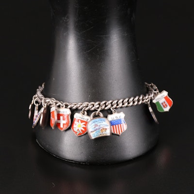 Sterling, 835 and 800 Silver Travel Charm Bracelet