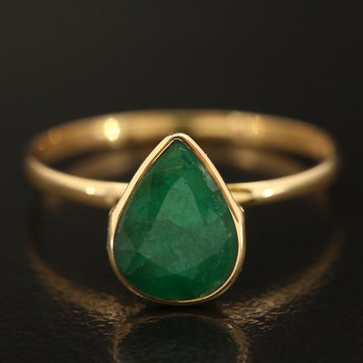 14K Emerald Teardrop Ring