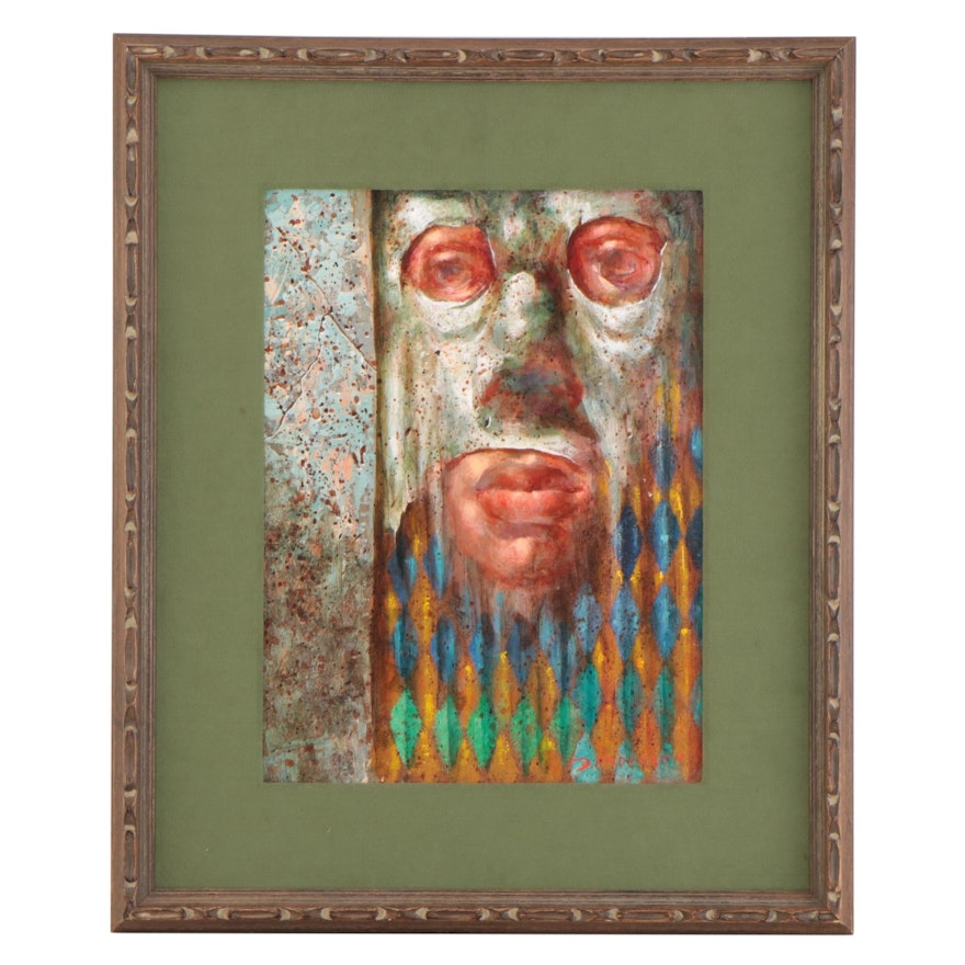 David Phillip Anderson Oil Painting of Masked Portrait, Mid-Late 20th Century