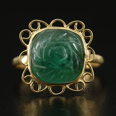 14K Carved Emerald Square Ring