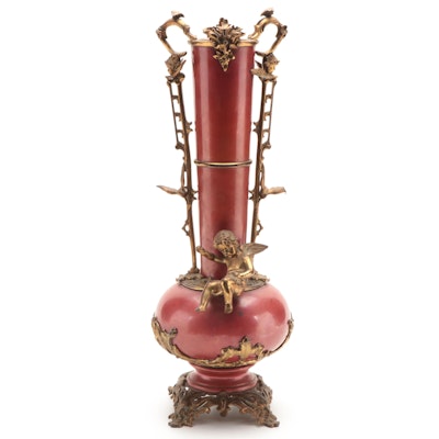 Rococo Revival Gilt Metal-Mounted & Sang d'bouef-Patinated Metal Garniture Vase