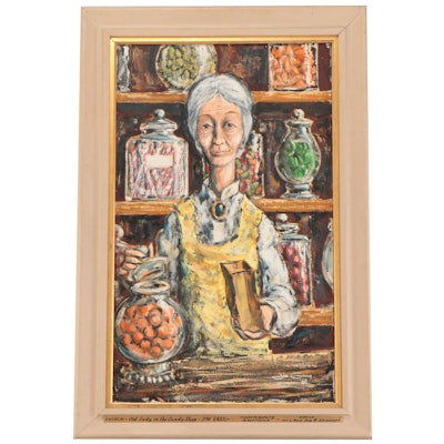 James C. Gray Oil Painting "Old Lady in the Candy Shop," 1960