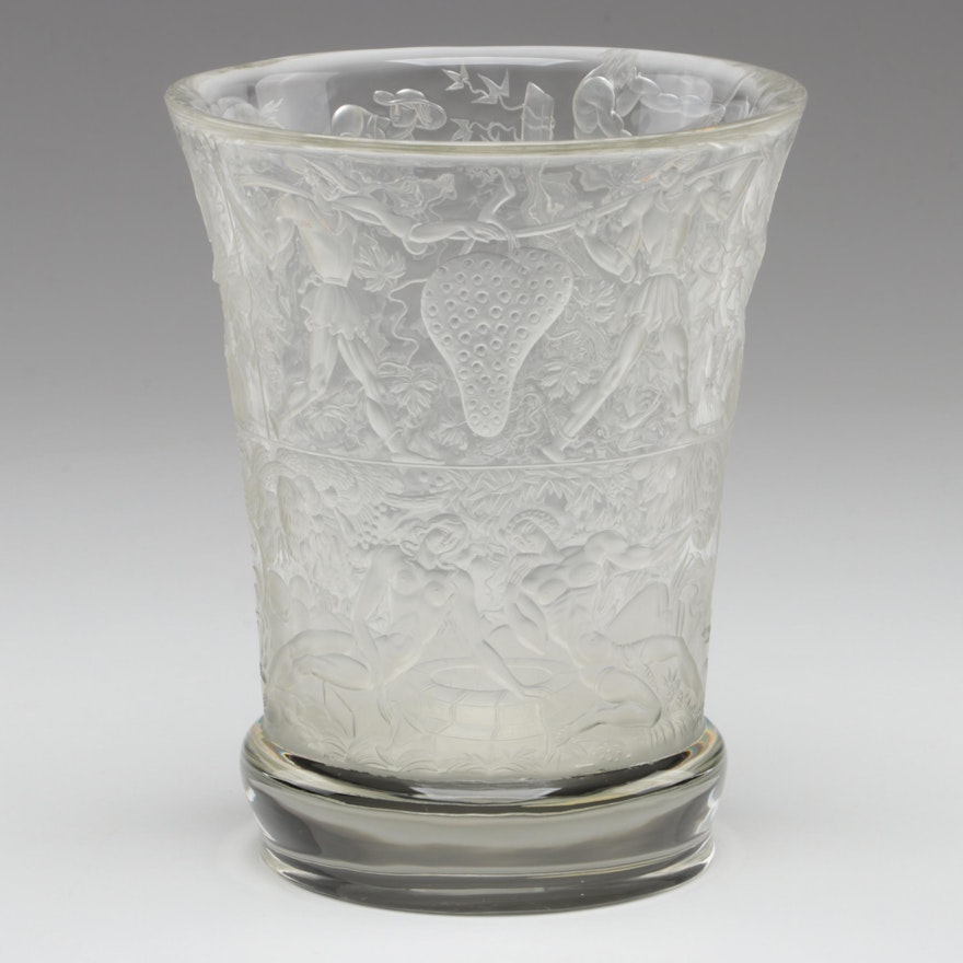 Moser "Autumn" Engraved Glass Beaker Vase After Jaroslav Horejc