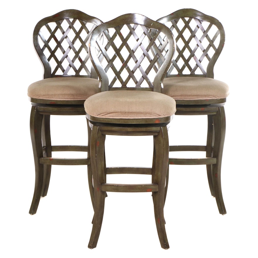 Three Hillsdale Furniture French Provincial Style Painted Swivel Bar Stools