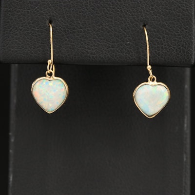 14K Opal Heart Drop Earrings