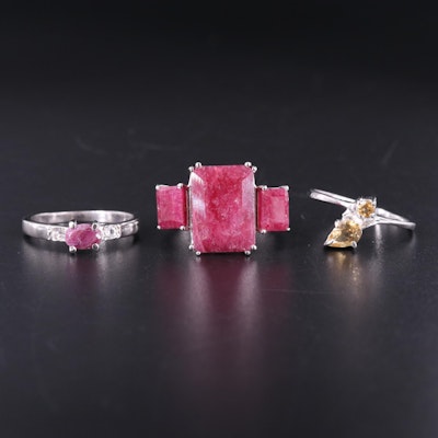 Sterling Silver Ring Trio Including Ruby