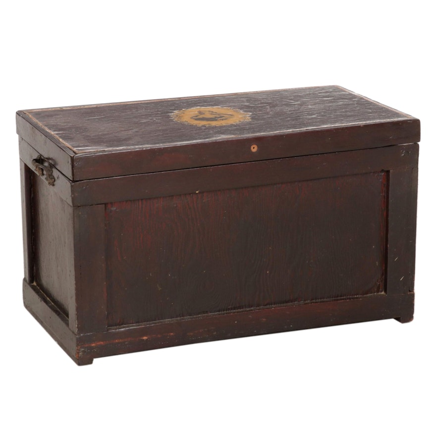 Wooden Trunk with Decoupaged Lid
