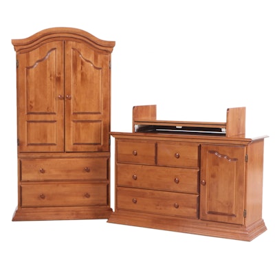 Bellini Maple Dresser and Wardrobe Cabinet with Pull-Out Desk