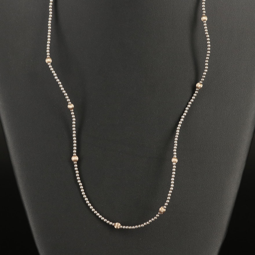 Sterling and 14K Station Necklace