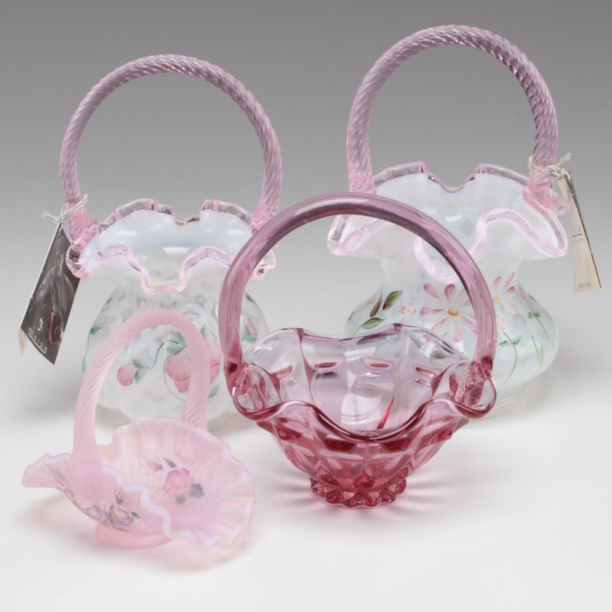 Fenton Hand-Painted Glass Baskets
