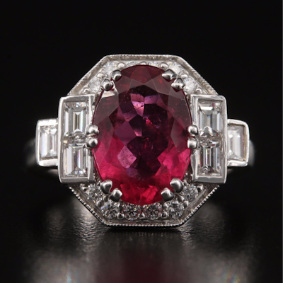 18K 3.11 CT Pink Tourmaline and Diamond Ring