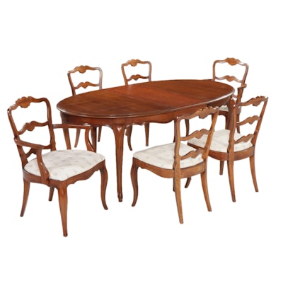 Louis XV Style Walnut Dining Table with Six Chairs, Late 20th Century