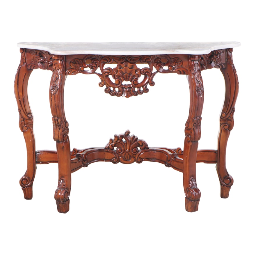 Rococo Style Carved Wood and Marble Top Console Table